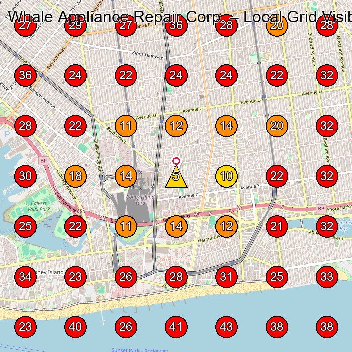 Whale Appliance Repair Corp. GeoGrid visibility map for Appliance Repair Service in Brooklyn